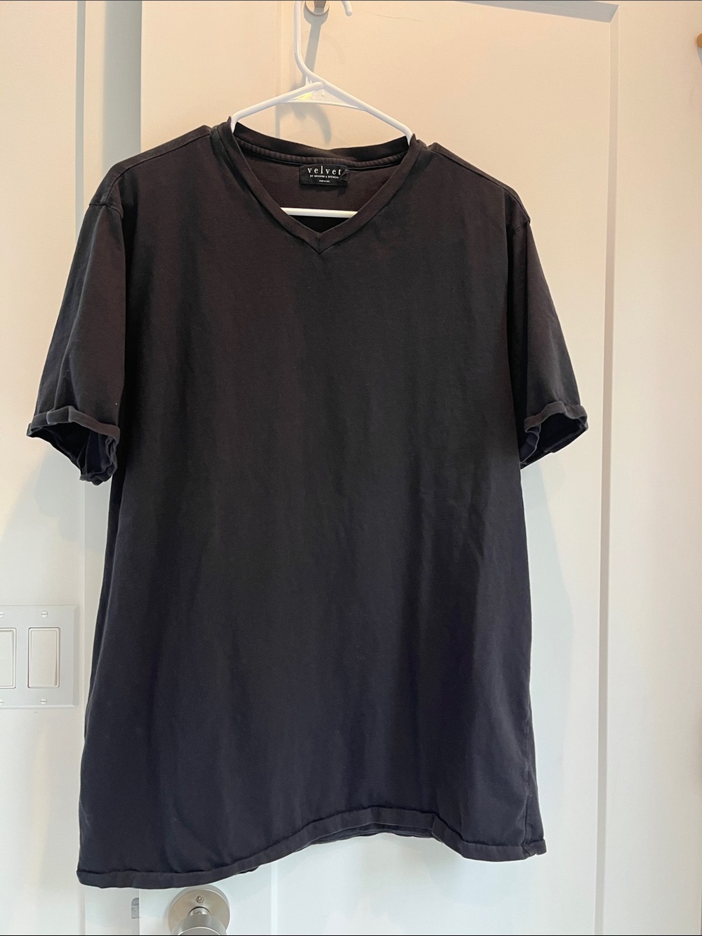 Velvet by Graham & Spencer Black V-Neck Tee Shirt Cotton XL